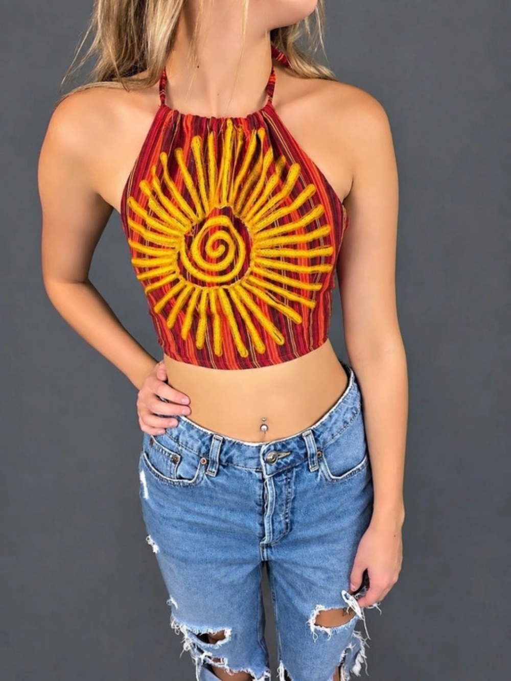 Kathmandu Imports Free Size Sun Halter Crop Top Handmade Boho Hippie Festival